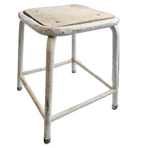 Vintage Franse kruk grijs metaal hout industriële stijl bloempot ornament standaard displaysteun plint prop tabouret c1960-70&#39;s / EVE