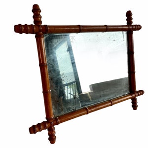 Vintage French Wooden Wood Bamboo Look Wall Hanging Mirror Wood Glass Decorative Bathroom Cloakroom Hallway circa 1930-40's / EVE image 1