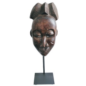Vintage African Punu Gabon Mask Statue Figurine Primitive Sculpture Carving Tribal Wall Art Wooden Wood Decor c1960-70&#39;s / EVE