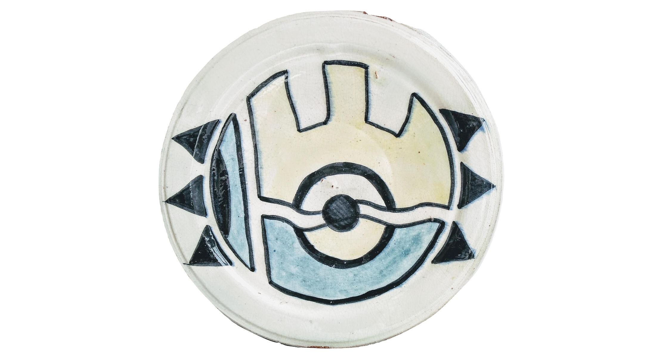 Vintage Moroccan Goat Eye Blue & White Serving Dish Plate Platter Wall Hanging Ornament Design Terra