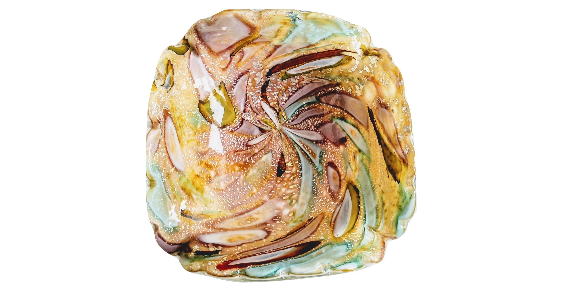 Vintage Italien Murano Verre Cendrier Plat Bol Bon Candy Rangement Affichage Prop Or Arc-En-Ciel Déc