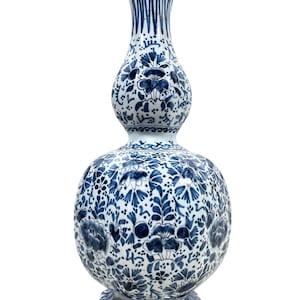 Antique Dutch Blue White Double Gourd Vase Pot Vase Storage Mantlepiece circa DAMAGED 1800&#39;s / EVE