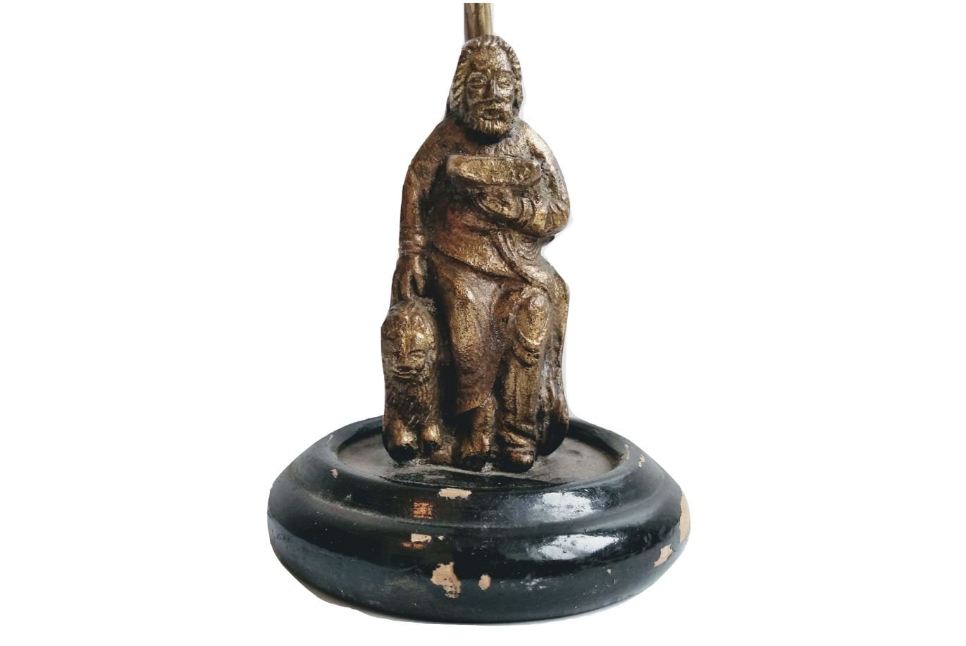 Vintage Français Bedside Desktop Scholar Man With Lion Brass Figurine Ornament Electric Lamp Light C