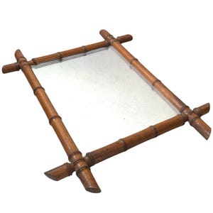 Vintage French Wooden Wood Bamboo Look Wall Hanging Wood Frame Mirror Decorative Bathroom Cloakroom Hallway c1950&#39;s / EVE