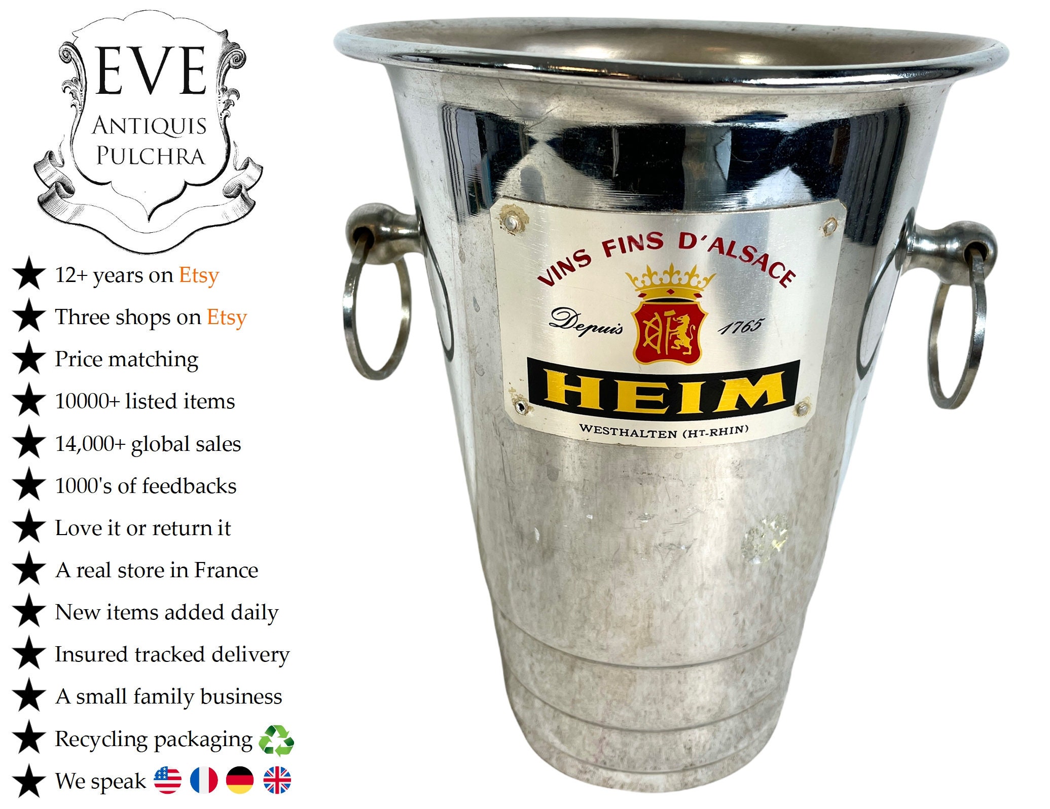 Millésime Français Vins Fins d'alsace Heim Argent Métal Champagne Vin Seau à Glace Refroidisseur Pré