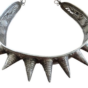 Antique Miao Chinese Hill Tribe Silver Mix Metal Spiked Collar Necklace Tribal Jewellery Jewelry circa 1910&#39;s / EVE