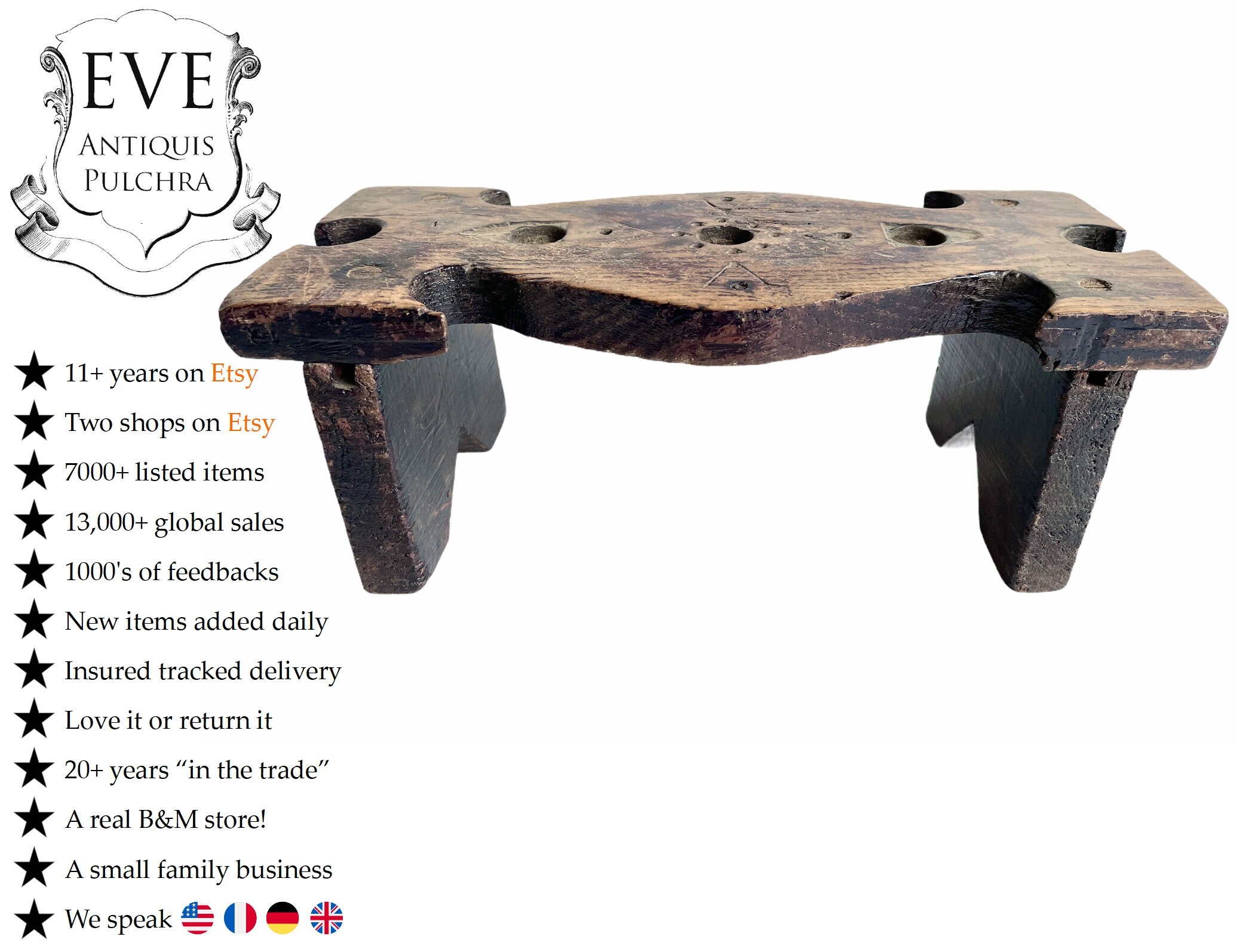 Vintage Français Banc Stand Plinth Tabouret Bois Marron Naturel Petite Chaise Affichage Repos Siège