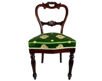 Antique French Chair Balloon Back Green Upholstery Padded Cushioned Natural Wood Stand Display Rest Plinth Seating Prop c1910-20&#39;s / EVE