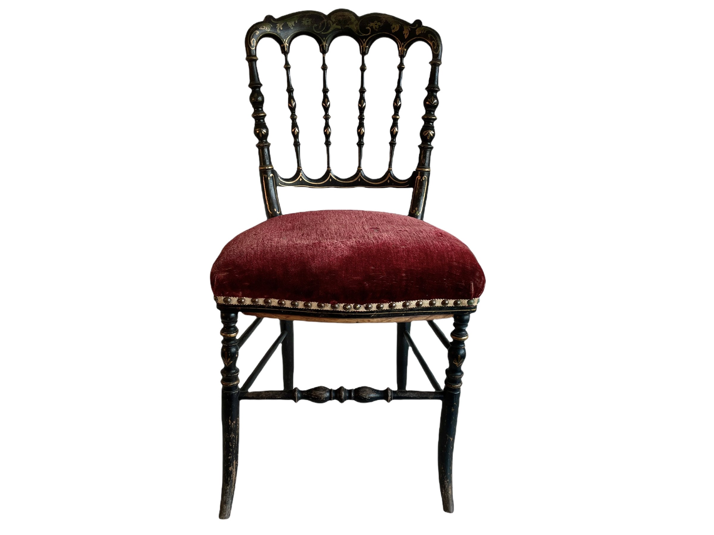 DAMAGED Antique French Napoleon Red Velvet Wooden Wood Straw