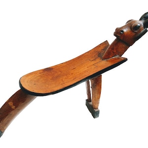 Vintage African Wooden Brown Natural Wood Antelope Squat Stool Chair Stand Display Foot Rest Plinth Seating Tabouret circa 1960-70&#39;s / EVE