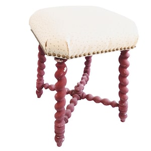 Vintage French Stool Wooden Brown Wood Small Refurbished Padded Chair Display Rest Plinth Seating Prop Tabouret circa 1920-1930&#39;s / EVE