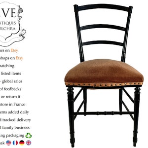 Antique French Black Refurbished Velvet Wooden Wood Padded Chair Stand Display Rest Plinth Seating Prop Decor Napoleon III c1880's / EVE