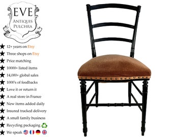 Antique French Black Refurbished Velvet Wooden Wood Padded Chair Stand Display Rest Plinth Seating Prop Decor Napoleon III c1880's / EVE