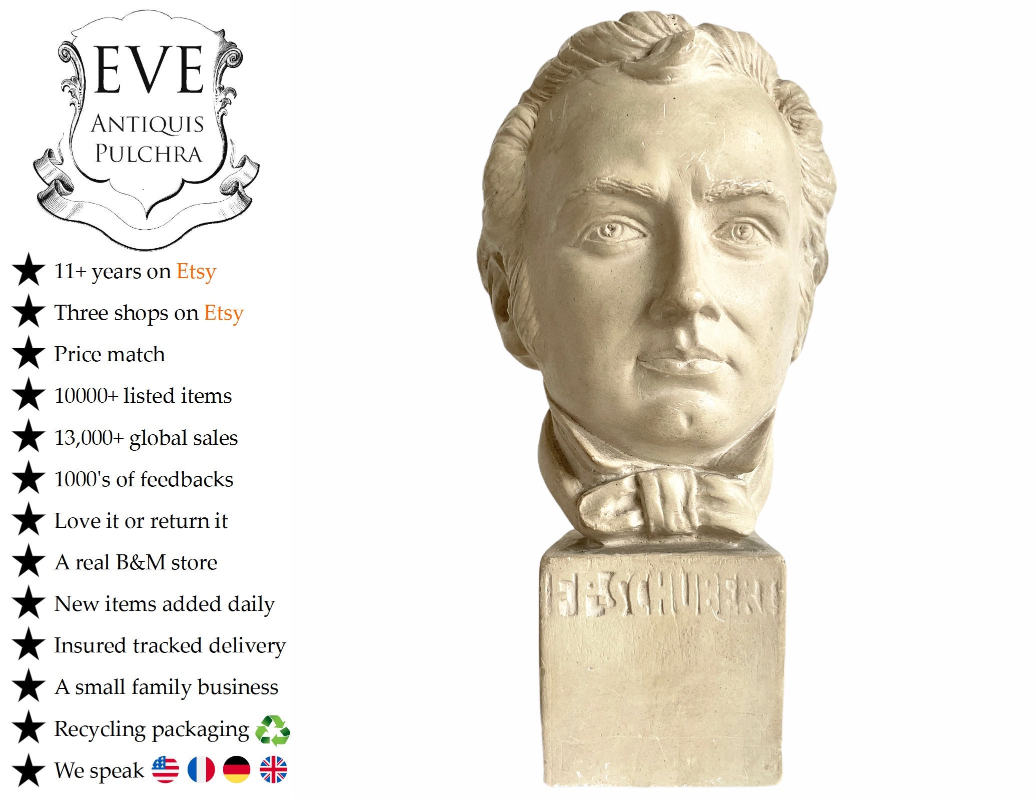 Vintage Français Schubert Buste Tête Petit Ornement Figurine Affichage Cadeau Musique Classique Comp