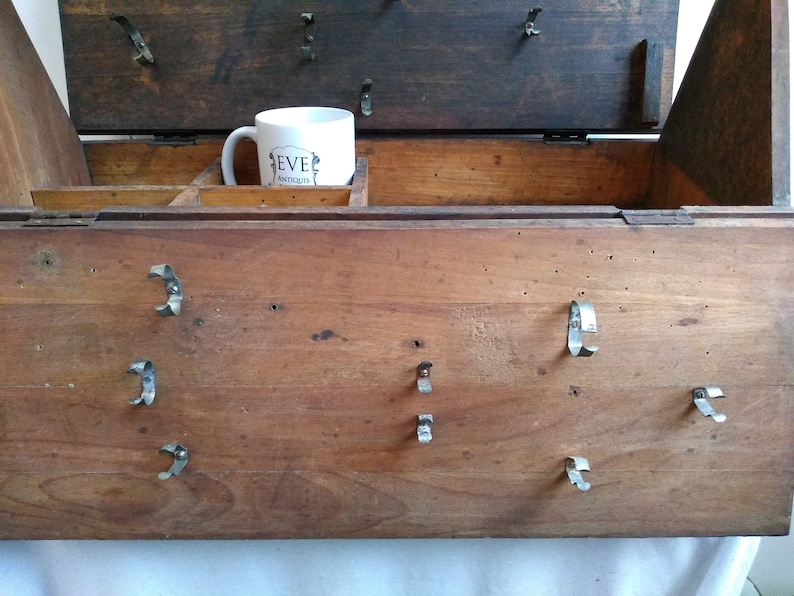 Vintage French Hand Made Wooden Wood Craft Tool Portable Carry Carrying Case Box Carry Stand Display Toolbox circa 1940-50's / EVE de France image 5