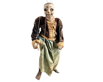 Antique Indian Marionette Puppet Mouth Eye Movement Toy Decorative Collectable Puppetry Vintage Puppetmaster Gift c1910-30's / EVE de France
