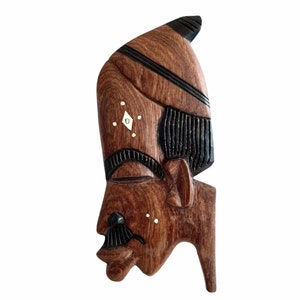 Vintage African Medium Wooden Head Face Wall Decoration  Carved Statue Carving Sculpture Wood Tribal Art c1980-90&#39;s / EVE de France