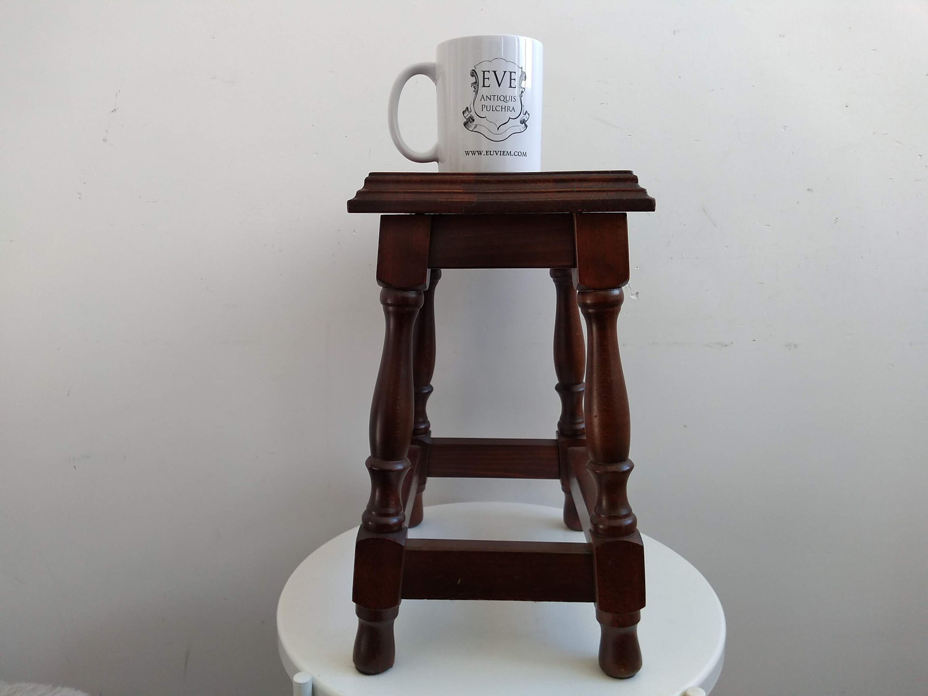 Vintage French Wooden Brown Natural Wood Small Milking Stool Bench ...