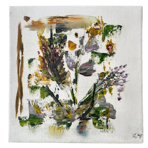 Vintage French Abstract Still Life Flowers Oil Painting On Canvas Signed AMF circa 1990&#39;s / EVE