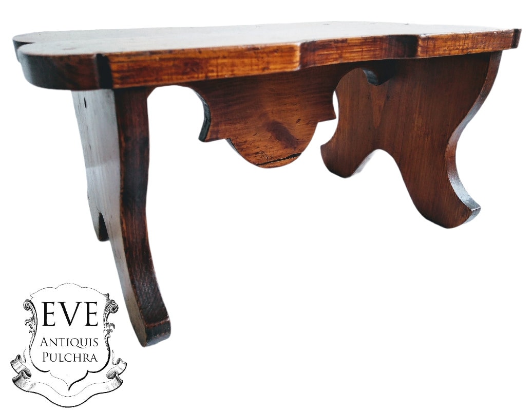 Vintage Français Banc Repose-Pieds Bois Marron Naturel Petit Stand Tabouret Présentoir Repos Socle S