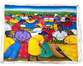 【ハイチアート】絵画 マーケット サイン有り ハイチアン　ヴィンテージ Amazing Vintage Haitian Painting Signed Pierre , Haiti Hand