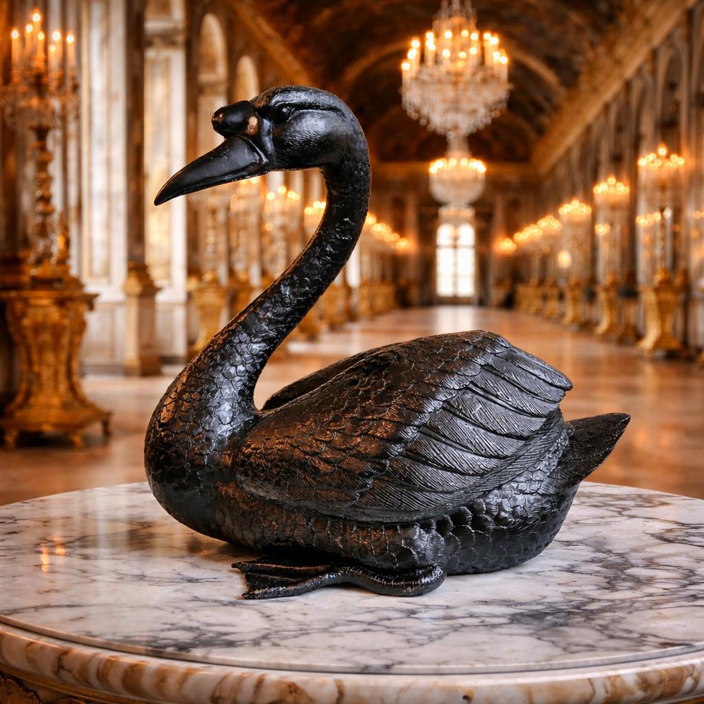 Vintage French Large Bronze Brass Metal Large Black Swan Ornament