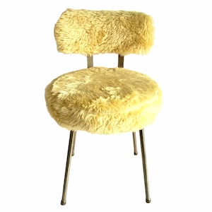 Vintage French Bronze Metal Padded Cushioned Fluffy Yellow Stool Chair Stand Display Rest Plinth Seating Tabouret c1960-70&#39;s / EVE