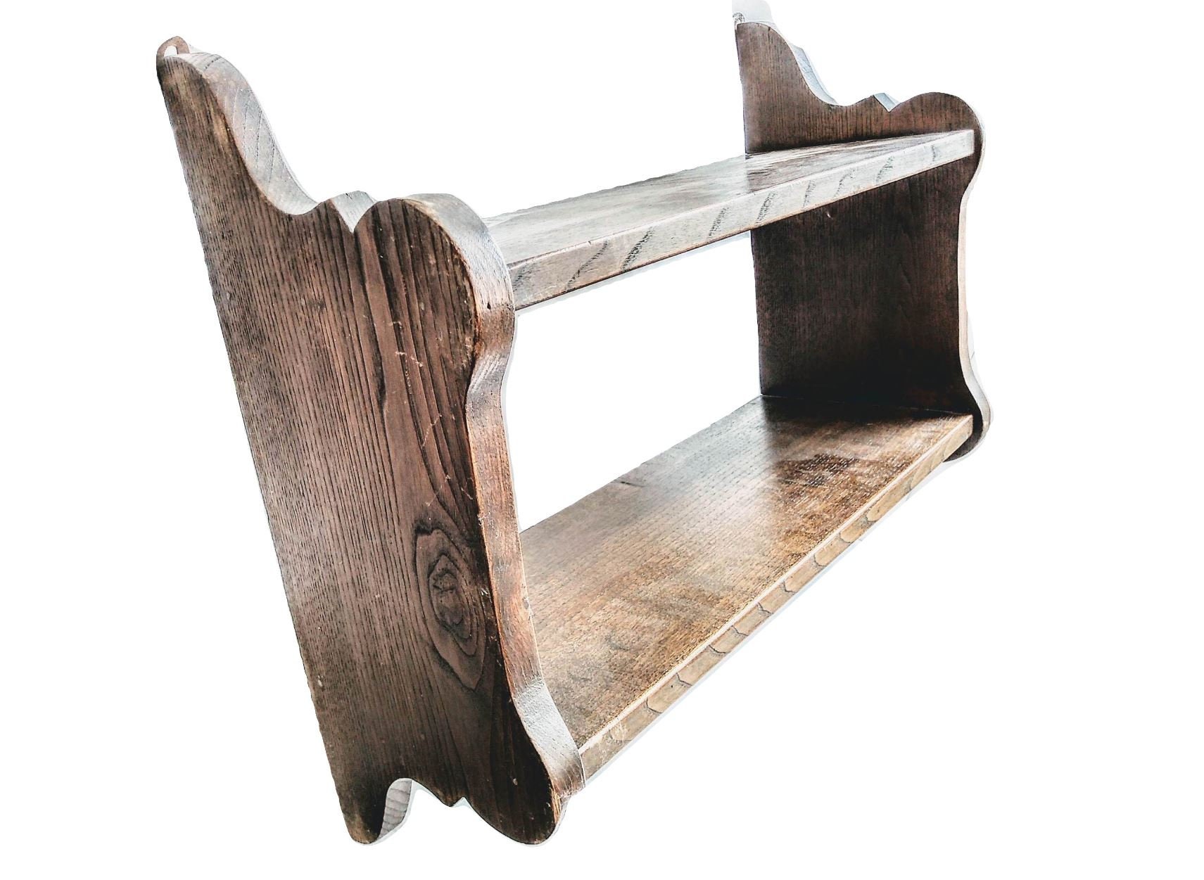 Vintage Français Grand Mur en Bois Monté Étagère Support Suspendu Décor d'affichage Finition Circa 1