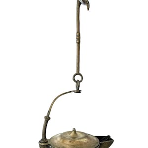 Antique French Brass Oil Lamp Burner Light Hanging Hook Decor Display Prop Lighting Hallway Cloakroom Kitchen c1910&#39;s / EVE