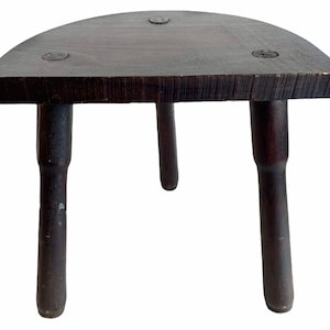 Vintage French D Stool Traditional Small Milking Wooden Brown Wood Small Chair Stand Display Plinth Seating Pot Tabouret c1960-70&#39;s / EVE