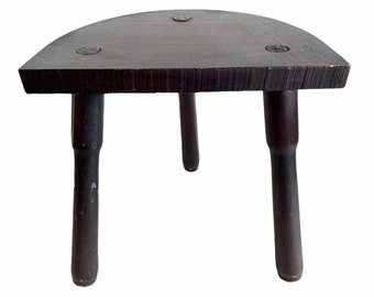 Vintage French D Stool Traditional Small Milking Wooden Brown Wood Small Chair Stand Display Plinth Seating Pot Tabouret c1960-70's / EVE