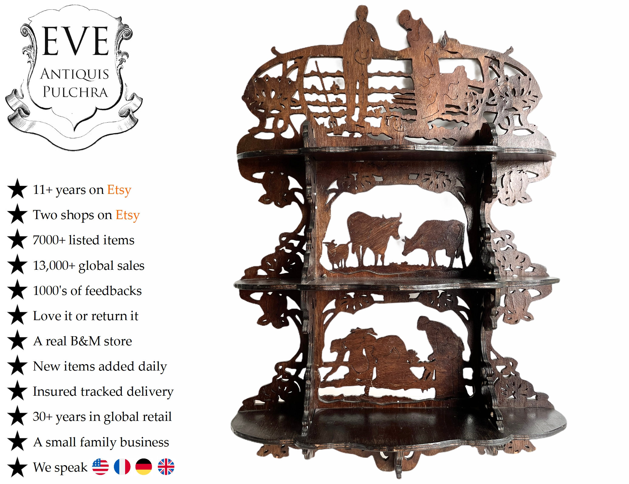 Vintage Français Bois Brun Foncé Couleur Étagère Murale Étagères Murales Affichage Socle Plinth Prop