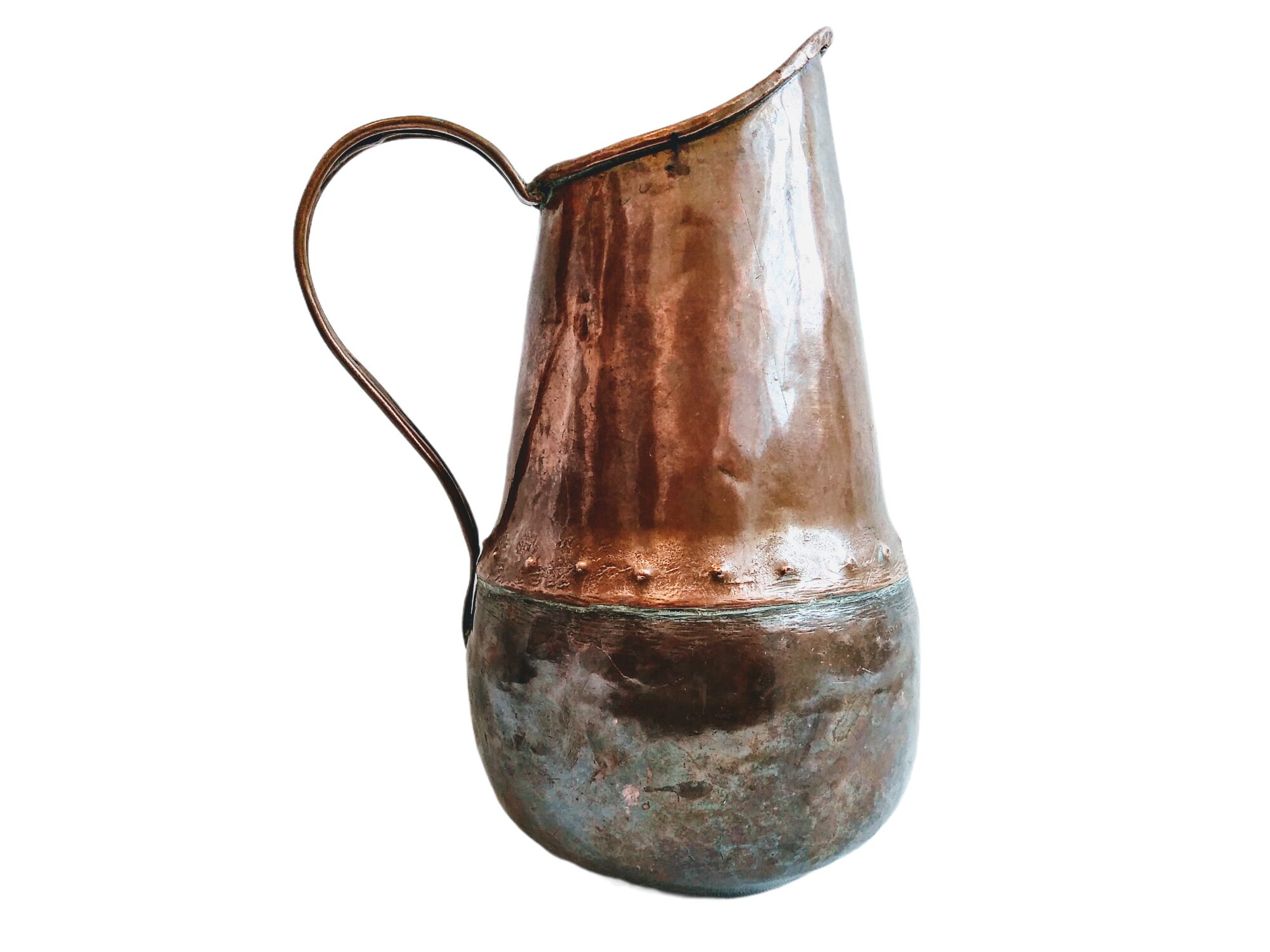 Antique Néerlandais Cuivre Petit Pot d'uôle Manipulé Vase Décoration Prop Lait d'eau Vers 1900-20/Ev