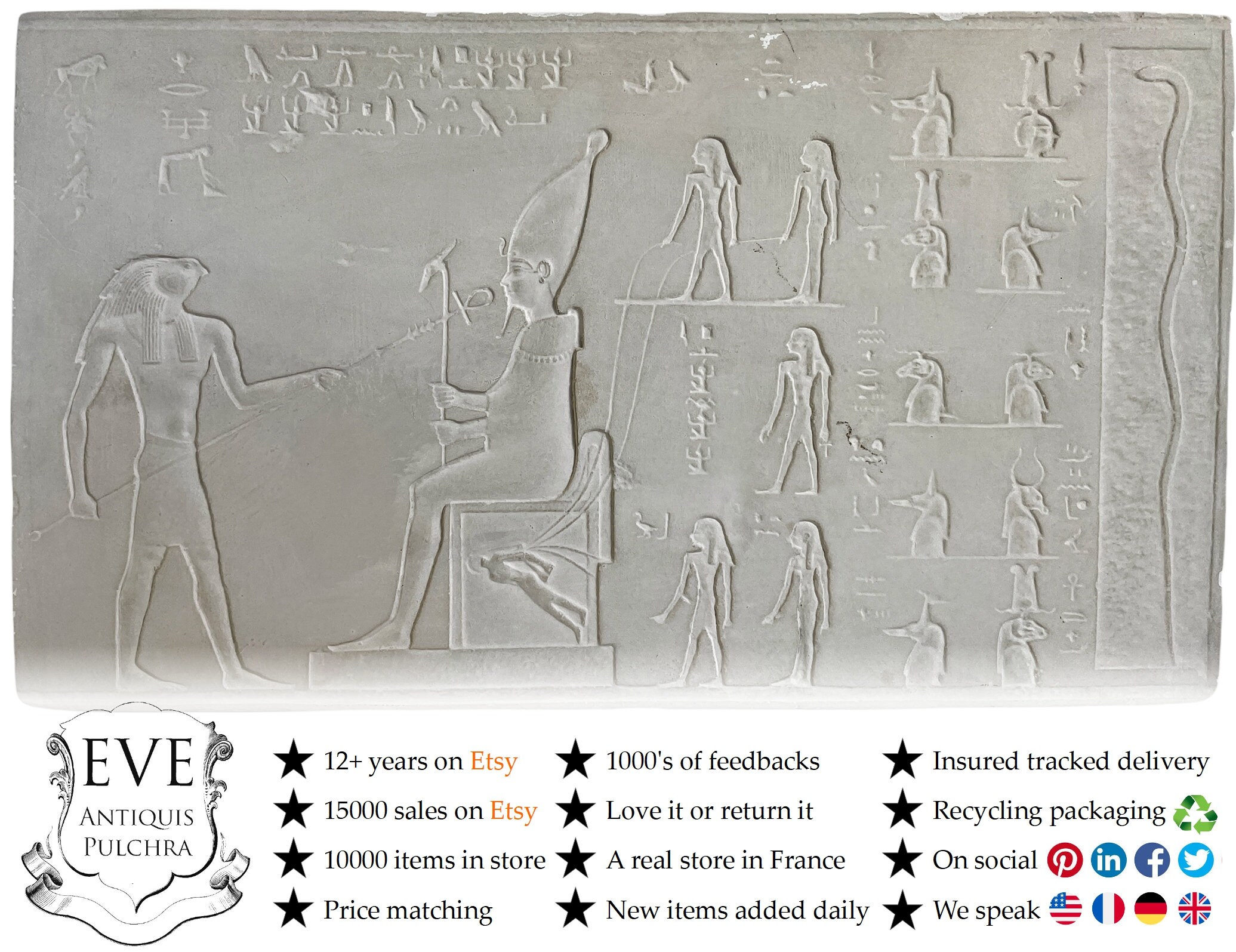 Vintage Français Musée Du Louvre Reproduction Égyptienne Des de Meures Secretes Plaster Tablet Paper