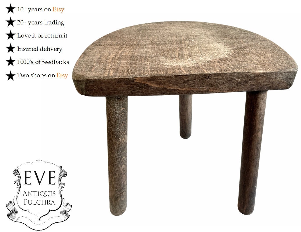 Vintage Français D Siège Tabouret de Traite en Bois Marron Bois Petite Chaise Stand Affichage Repos