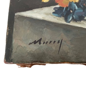 Vintage French Still Life Flowers Bouquet in Vase Study Oil Painting on ...