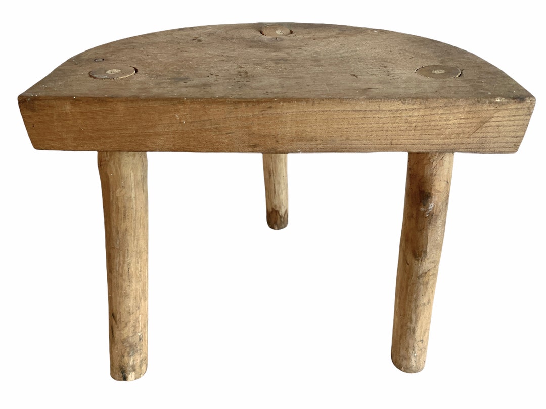 Vintage French D Stool Traditional Small Milking Wooden Brown Wood ...