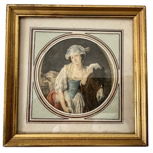 Vintage French Framed Print The Milk Maid La Laitiere In A Gold Painted Wooden Frame Wall Decor Decoration Reproduction c1960&#39;s / EVE
