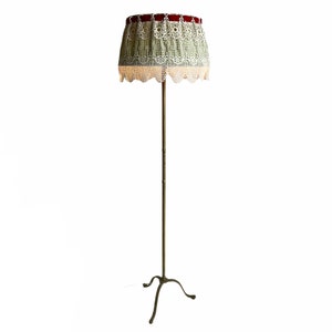 Vintage French Tall Floor Standing Brass Metal Lace Finished Electric Light Lantern Candle Lamp Decor Design c1960&#39;s / EVE de France