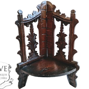 Vintage French Small Corner Shelf Plinth Stand Dark Wooden Wood Support Display Decor Finishing Presentation circa 1940-50's / EVE de France