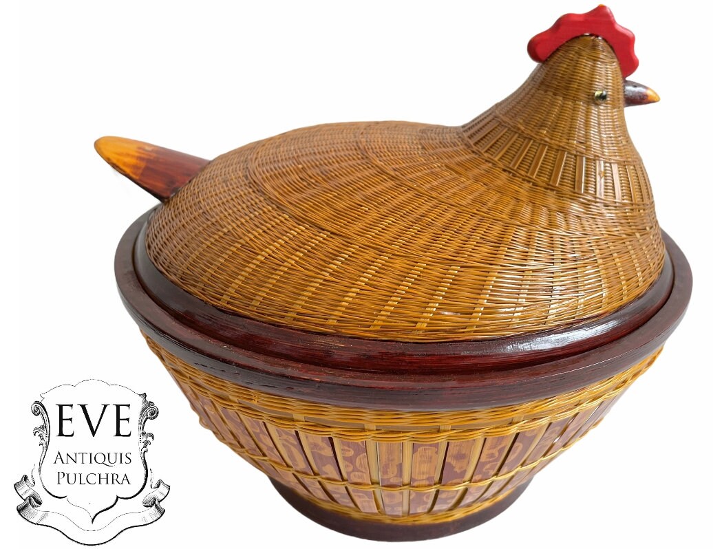 Poulet Chinois Vintage avec Couvercle Wicker Basket Shanghai Collection Petit Artisan Traditionnel F
