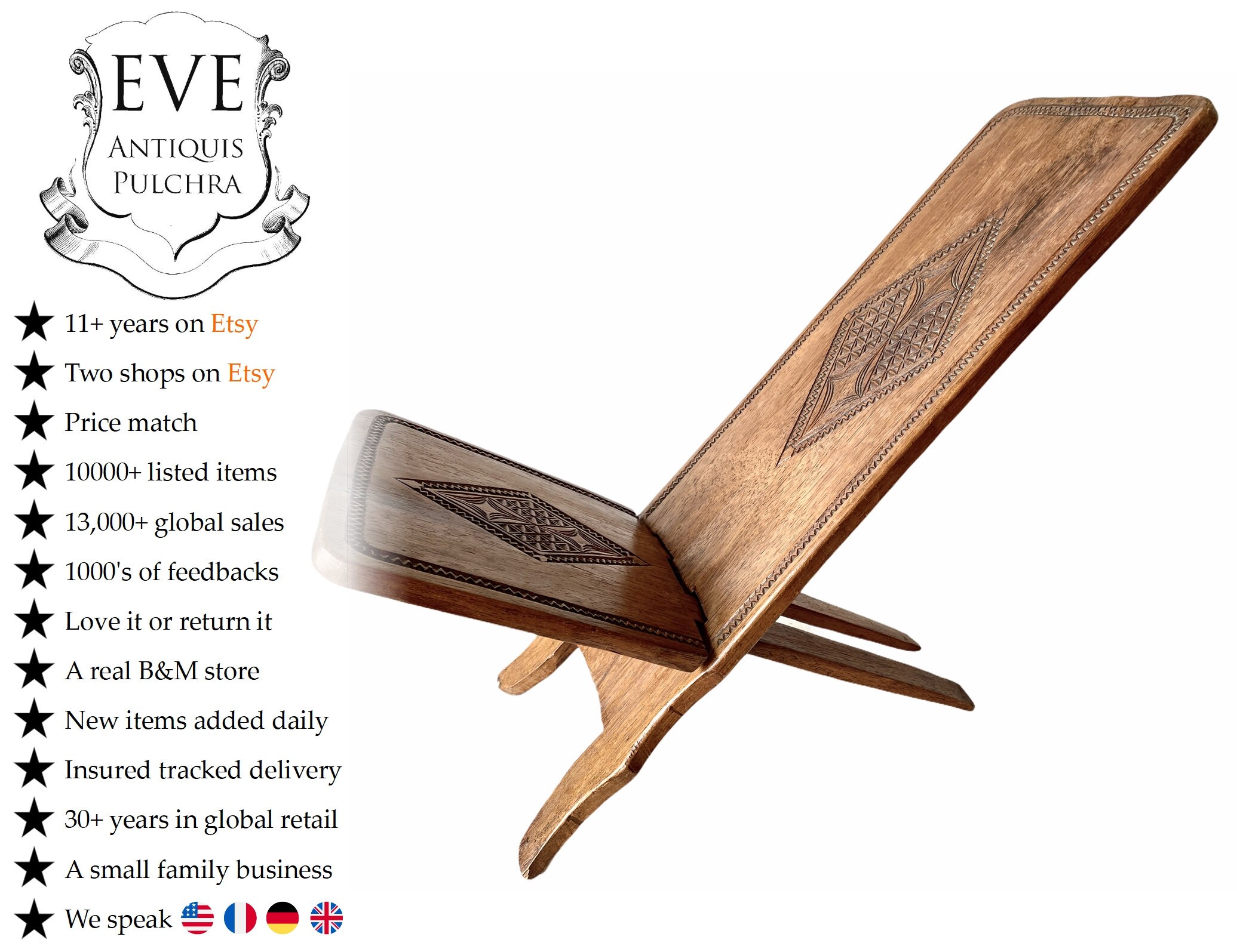 Vintage African Wooden Brown Natural Wood Birthing Chair Tabouret Chaise Book Stand Display Repose-P