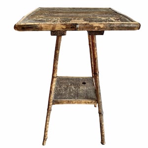 Antique Asian Bamboo Wooden Brown Natural Wood Small Shelf Shelving Side Table Stand Display Plinth Prop circa 1940-1950&#39;s / EVE de France