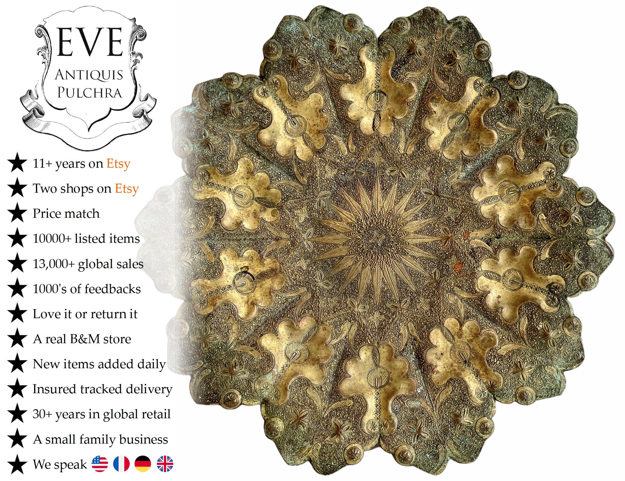 Vintage Arabe Islamique Plateau Du Moyen-Orient Décoratif Plaque de Laiton Métal Plat Vaisselle Circ