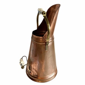 Vintage French Copper Brass Umbrella Walking Stick Coal Shuttle Stand Container Pot Doorway Hallway Decor Cloakroom c1980&#39;s / EVE de France