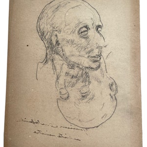 Vintage French Pencil Drawing Sketch Study Crocky Portrait On Paper Life Model Man Head Art c1940-50&#39;s / EVE