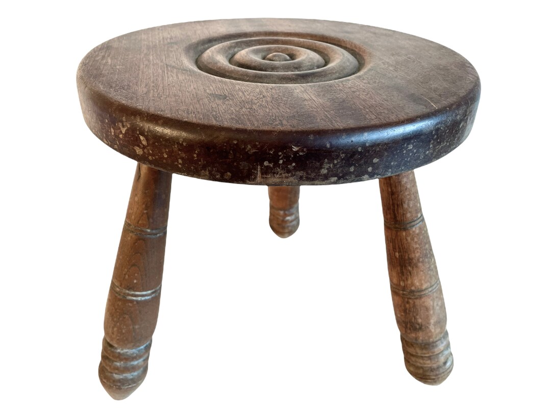 Vintage French Brittany Style Milking Stool Tabouret Wooden Brown Small ...