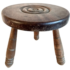 Vintage French Brittany Style Milking Stool Tabouret Wooden Brown Small Seating Traditional France Country Cottage Design c1960-70&#39;s / EVE