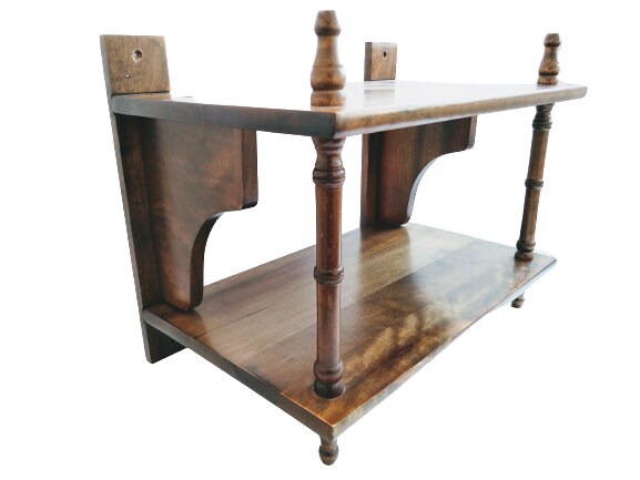 Vintage Français Wooden Woodeny Wall Mounted Double Shelf Support Display Hanging Decor Finishing Ci