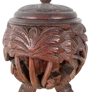 Vintage Tahitian Oceania Polynesian Decorative Hand Carved Wooden Storage Pot With Lid Ornament Decor Carving Sculpture Art c1970-80&#39;s / EVE